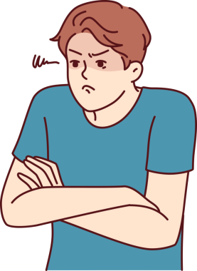 Elleri göğsünün önünde katlanmış kızgın bir adam kıskançlık ve öfke gösterir..