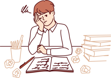 Küçük okul çocuğunun kitap ve kitaplarla aynı masada oturarak ödev yaptığını düşünmek.