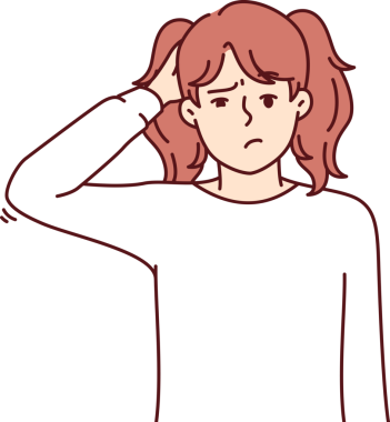 Kafası karışmış küçük bir kız kafasını kaşıyor ve ekrana bakıyor. Soruya doğru cevabı bilmiyor.