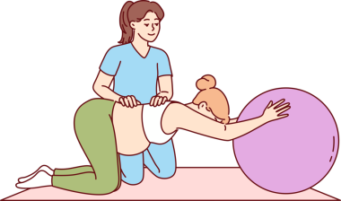 Doğum hazırlıklarına yardımcı olması için fizyoterapist gözetimindeki hamile kadınlar için jimnastik