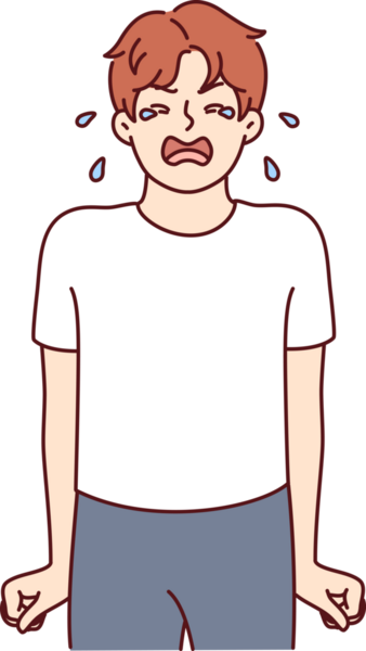 Ağlayan çocuk, ailesinden azar işittikten sonra gergin bir şekilde yumruklarını sıkıyor.