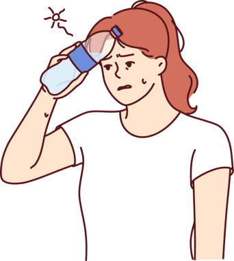 Yürürken sıcak çarpması geçiren kadın alnına bir şişe su koyar ve dinlenmesi ya da doktora gitmesi gerekir.