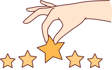 Yıldızlarla el, müşteri olumlu değerlendirme ve 5 puanı veren metafor geri bildirimidir.