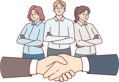 Pazarlıklar sırasında iş adamlarının el sıkışması ya da anlaşma yapmak ve ofis çalışanlarının çapraz silahlarla durması. Danışmanlık hizmetleri sunan ekiple başarılı bir iş toplantısı gerçekleştirildi