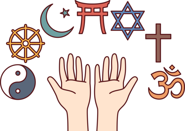 Dinlerin sembolleri ve ibadet için en iyi dini seçen kişinin yakınlarındaki itiraflar.