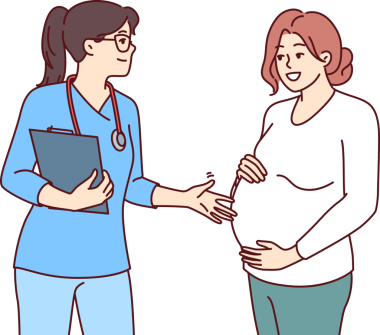 Hamile bir kadın danışmanlık için jinekoloğa gider ve doğmamış çocuğun sağlığını kontrol eder. Hamile kız klinikten ya da doğum hastanesinden jinekologla anne olmaya hazırlanıyor.