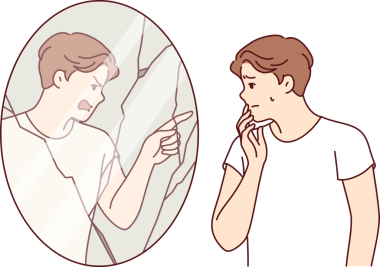 Halüsinasyon ve zihinsel bozukluk çeken bir adam aynaya bakıp sahibini suçlayan şeytani bir yansımayla bakar. Düşük özsaygısı olan adam halüsinasyonlar ya da bölünmüş kişilik yüzünden korku yaşıyor.