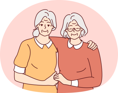 Gülümseyen olgun kadınlar sarılıyor