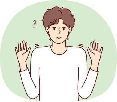 Utangaç adam, problem çözmede seçenek eksikliği göstergesi olarak ellerini kaldırır. vektör resmi