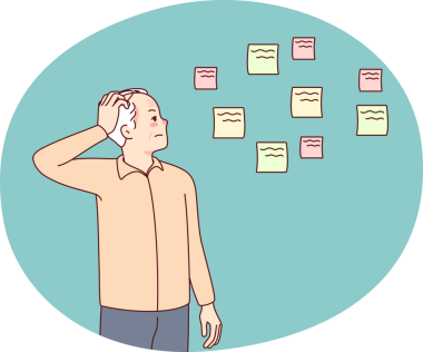 Yaşlı adam hafıza kaybından muzdarip notlar kullanıyor.