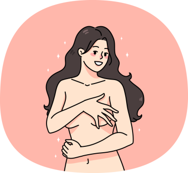 Genç çıplak kadın elleri ile vücudu örtüyor.