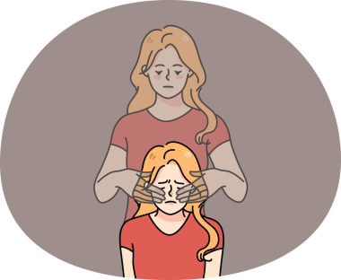 Mutsuz kadının gözleri hayalet ellerle kaplıdır.