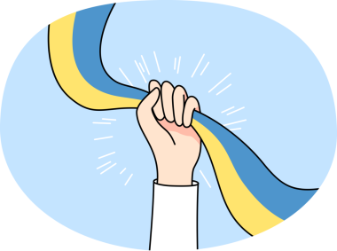 Savaşa karşı Ukrayna bayrağı taşıyan kişi