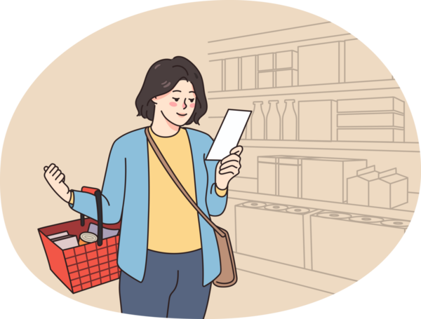 Kadın müşteri süpermarketten ürün alıyor