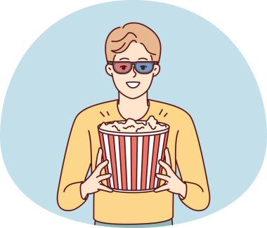 Sinemada patlamış mısırlı mutlu adam