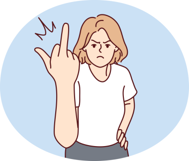 Angry woman show fuck you gesture