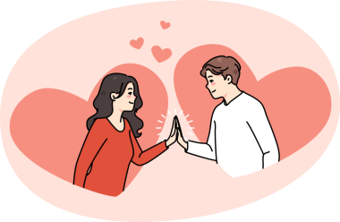 Mutlu erkek ve kadın el ele tutuşur.