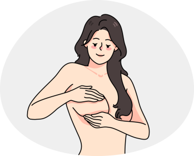 Memelere dokunan kadın kendini muayene ediyor.