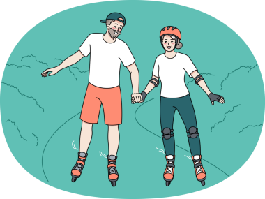 Enerjik yaşlı çift paten kayıyor.