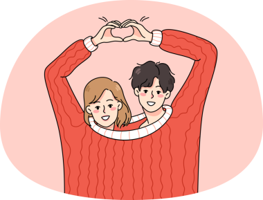 Mutlu çift aşıkları bir kazak içinde