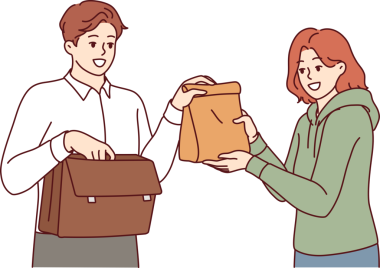 Adam ev yapımı öğle yemeğini sevgili karısının kocasına bakmasından alıp işe götürüyor. Fast food ya da sağlıksız işlenmiş gıdalar yemek istemeyen ofis çalışanları için lezzetli bir öğle yemeği çantası..