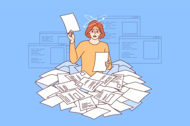 Evrak işleri ve bürokrasi, bir yığın kağıt özgeçmişine bakarken kadın işverenin başını döndürür. Evrak işleri ve verilerin sayısallaştırılmaması bayanlar için strese yol açıyor