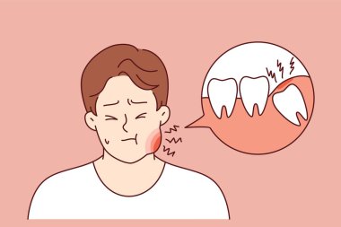 Diş ağrısı, diş veya ağrı kesiciye ihtiyacı olan adamda yanak iltihabına neden olur. Adamın diş ağrısı ve günlük diş macunu eksikliği yüzünden diş ağrısı var..