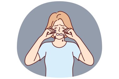 Ağlayan kadın, erkek arkadaşından ayrıldığı için ya da kariyer sorunları yüzünden depresyona girdiği için elleriyle gözyaşlarını siler. Ağlayan kızın akıl hastalığıyla başa çıkmak için psikoloğun ya da arkadaşlarının yardımına ihtiyacı var.