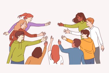 Dost canlısı çok kültürlü insanlar birbirlerine ulaşarak birlik ve tek bir toplum yaratmaya hazır olduklarını gösterdiler. Çok kültürlü erkek ve kadınların birleşmesi ve dayanışma veya işbirliği göstermesi