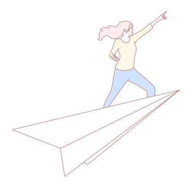 Kağıt uçağa binen güçlü bir kadın macera ve tutkunun güçlü bir temsilidir.