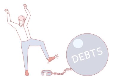 Finansal borçların üstesinden gelmenin mücadelesini ve yolculuğunu canlı bir şekilde tasvir eden bir çizim.