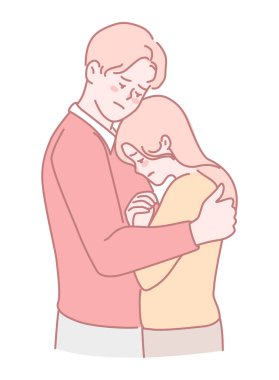 Nazik ve iç açıcı bir illüstrasyon, bir çiftin rahatlatıcı bir kucaklaşmayı, aşkı ve derin bir bağı sembolize ettiğini gösteriyor.