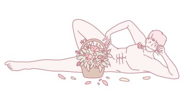 İnsan formunu doğayla birleştiren yaratıcı bir tasvir. Güzellik, canlı ve çarpıcı çiçekler.