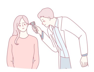 Klinik ortamda, bir doktor hastaların kulaklarını dikkatlice incelemek için ustalıkla bir otoskop kullanır.
