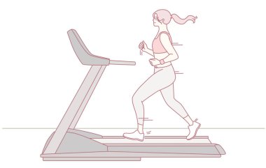 Bir kadın egzersiz rutiniyle meşgul, koşu bandında koşuyor ve vücut çalışmasını geliştirmek için el ağırlığı kullanıyor.