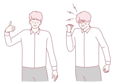 Olumlu jestler ve duygular ifade eden bir kişinin tasviri, çeşitli iletişim temaları için mükemmel.