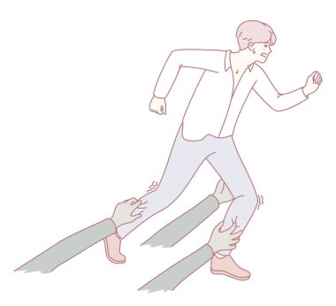 Çeşitli engellerden ya da önemli zorluklardan kaçmaya çalışan birini gösteren bir çizim