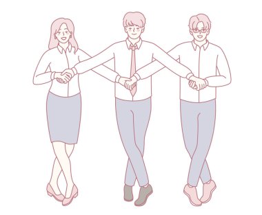 Üç profesyonelin aktif olarak işbirliği ve takım çalışmasına katıldığı yaratıcı bir çizim.