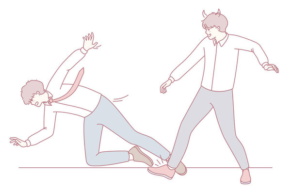 Упрощенное и минималистичное изображение юмористического конфликта, где один персонаж спотыкается о другой стильно