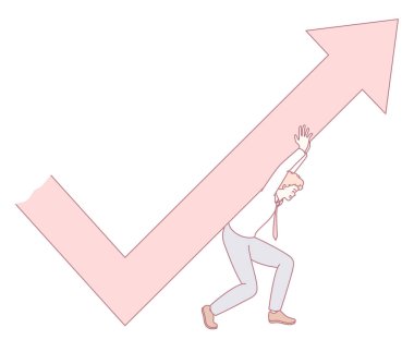 İşletme büyümesi için gereken çabayı sembolize ederek, yükselen bir eğilim okunu iten bir figürün çizimi