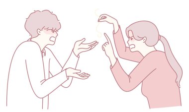 İki insanın hararetli bir tartışmada duygularını ve altında yatan gerilimi vurgulayan canlı bir tasvir.