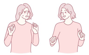 Biri korku içinde, diğeri mutlulukta, zıt duygular gösteren iki kadının bir tasviri.