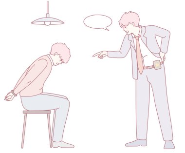 Yoğun bir sorgulama sahnesi karmaşık güç dinamiklerini ve çatışmaları vurguluyor.