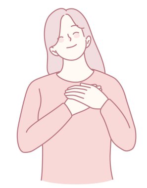 Yumuşak gülümsemesiyle sıcaklığını ve minnettarlığını ifade eden bir kadını yakalayan huzurlu ve huzurlu bir çizim.