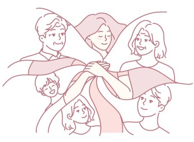 Çeşitli üyelerin birlikte çalıştığı bir grup arasında paylaşılan birlik ve desteği gösteren görsel bir temsil