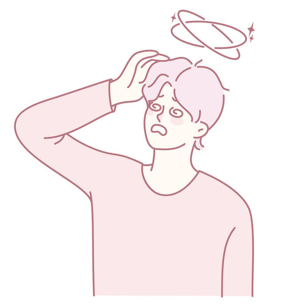 An illustration showing a person who is experiencing dizziness and confusion, conveying complex emotions