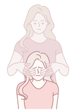 Bu illüstrasyon, rahatlama ve stres atma için tasarlanmış detaylı bir yüz masajı tekniğini gösteriyor.