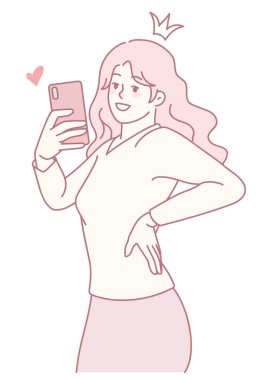 Özçekim yapan, saf güven ve neşe saçan genç bir kadının büyüleyici ve hoş bir tasviri.