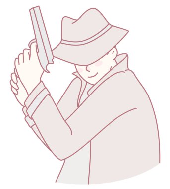 Kararlı bir dedektifin ilgi çekici bir tasviri, kendine güvenen bir şekilde silah taşıyor, gizemi ve entrikayı somutlaştırıyor