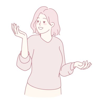 Bu, etkileyici el hareketleriyle meşgul olan neşeli bir kadının soyut bir çizimi.